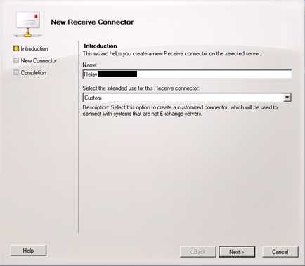 New Receiver Connector window