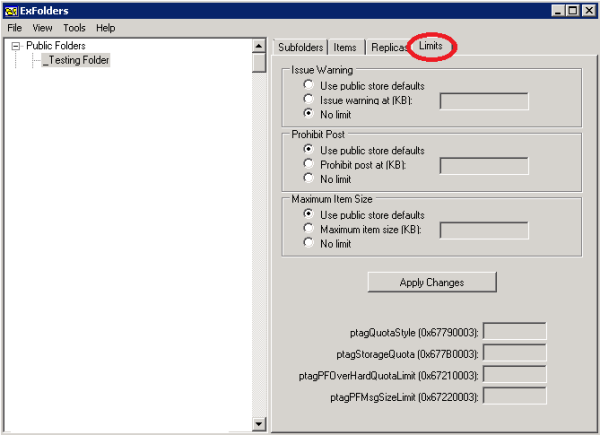 Public Folder Limits