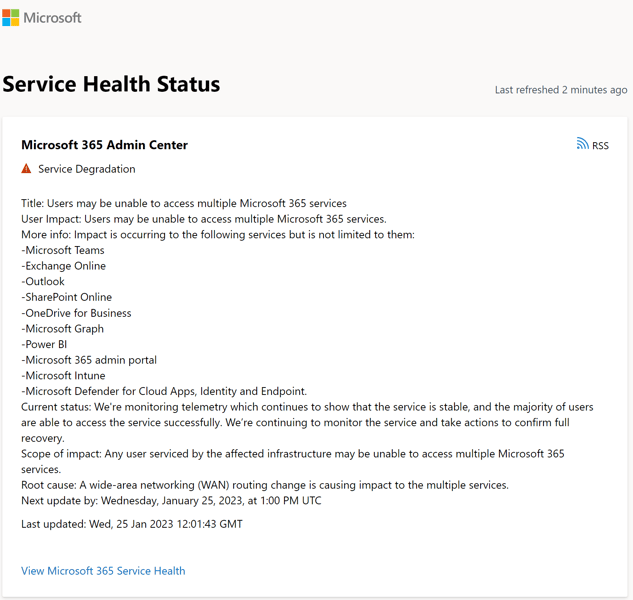 Microsoft 365 Service Health Status