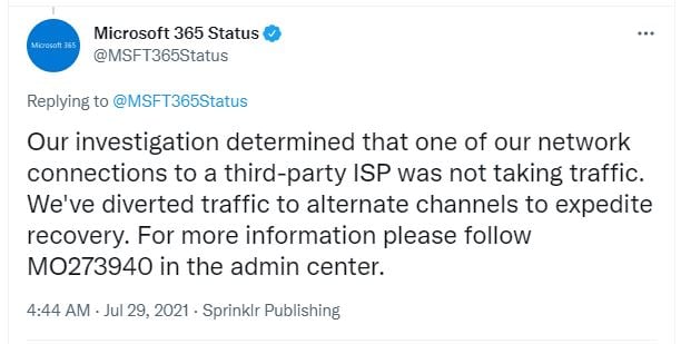 Microsoft indicates investigation into 3rd party ISP