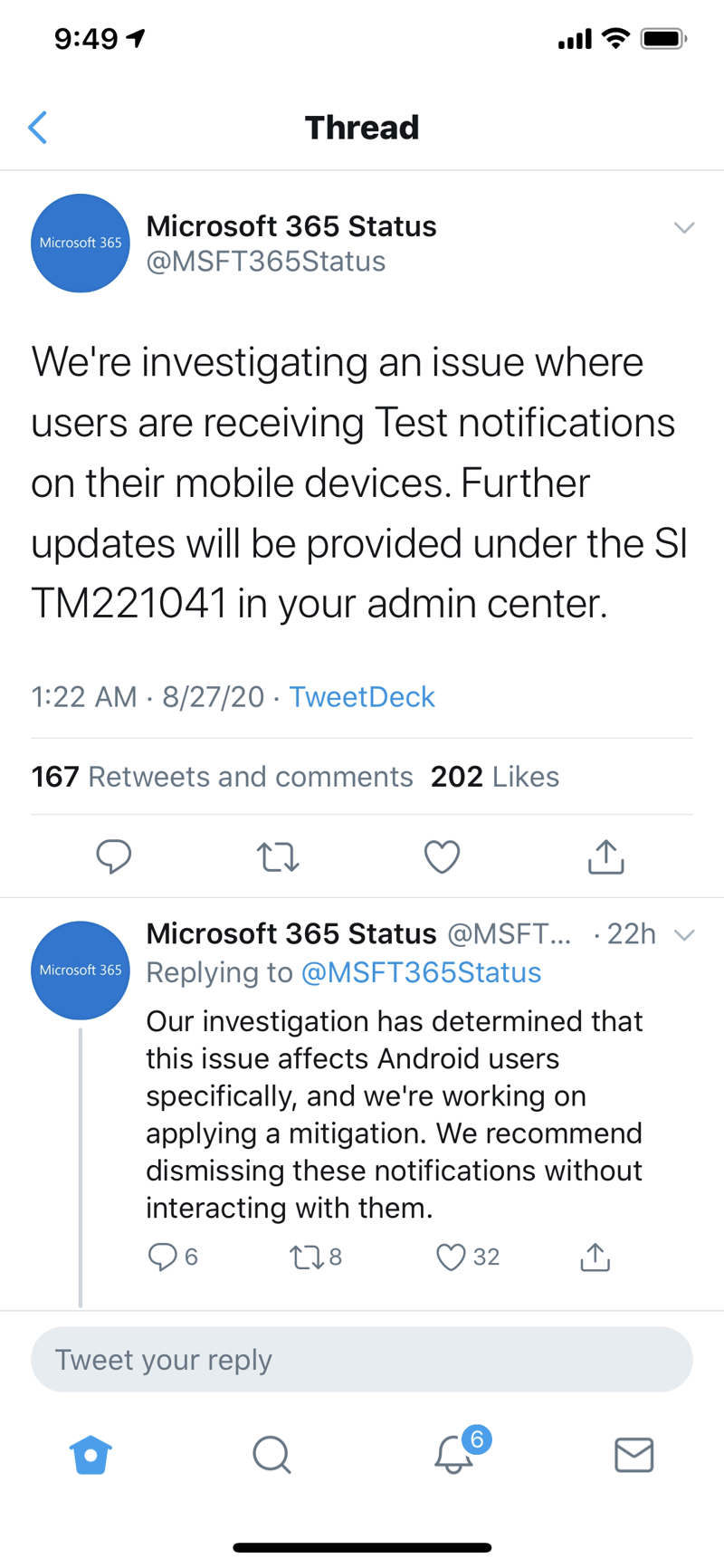 Office 365 Monitoring: Test Notification Outage August 27, 2020