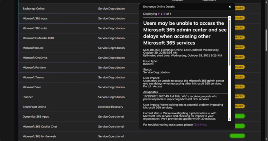 Oct29 - Service Health Page in ENow M365 Monitoring