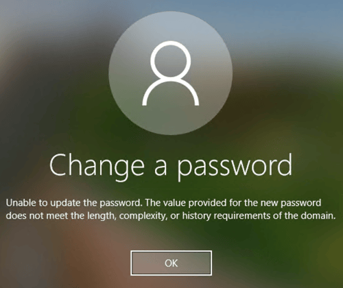 Unable to change password popup