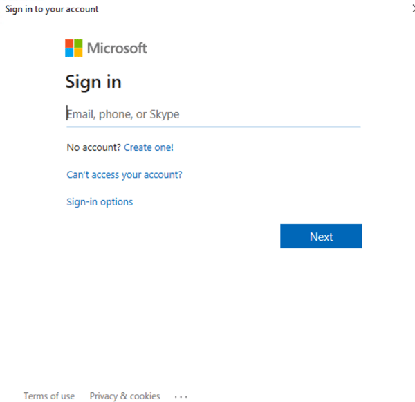 Microsoft sign-in window