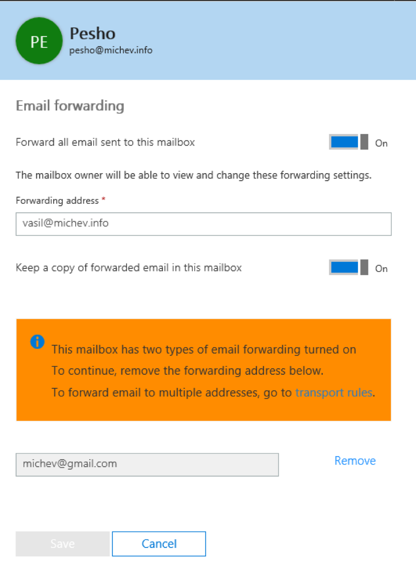 Simplified Forwarding Settings in Office 365