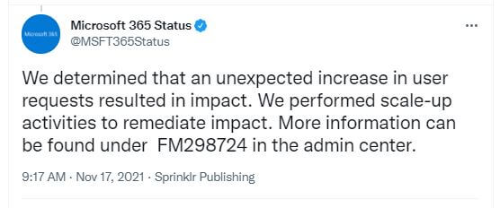 Office 365 Monitoring: Microsoft Forms Access Issue (Nov. 17, 2021)