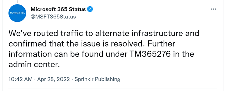 Microsoft 365 Monitoring: Teams Service Incident (April 28, 2022)